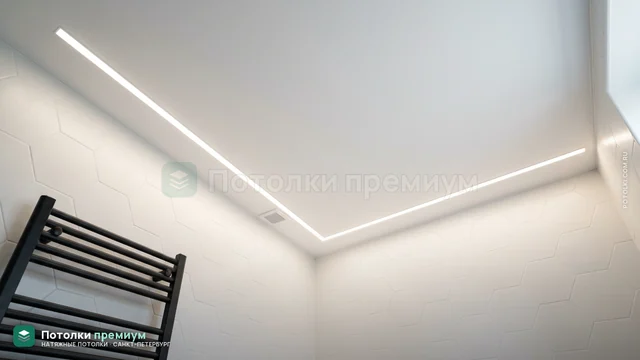 Парящий контур и световая линия в ванной с полотенцесушителем