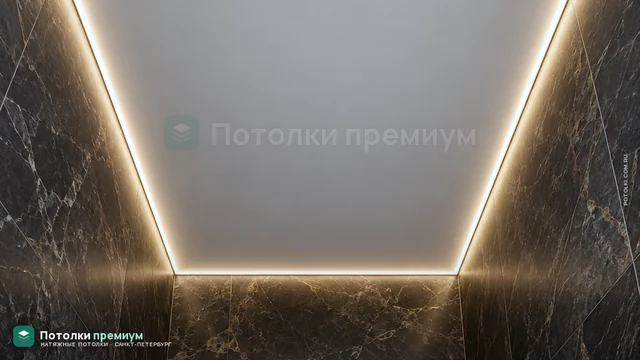Парящий контур с подсветкой по периметру потолка в туалете